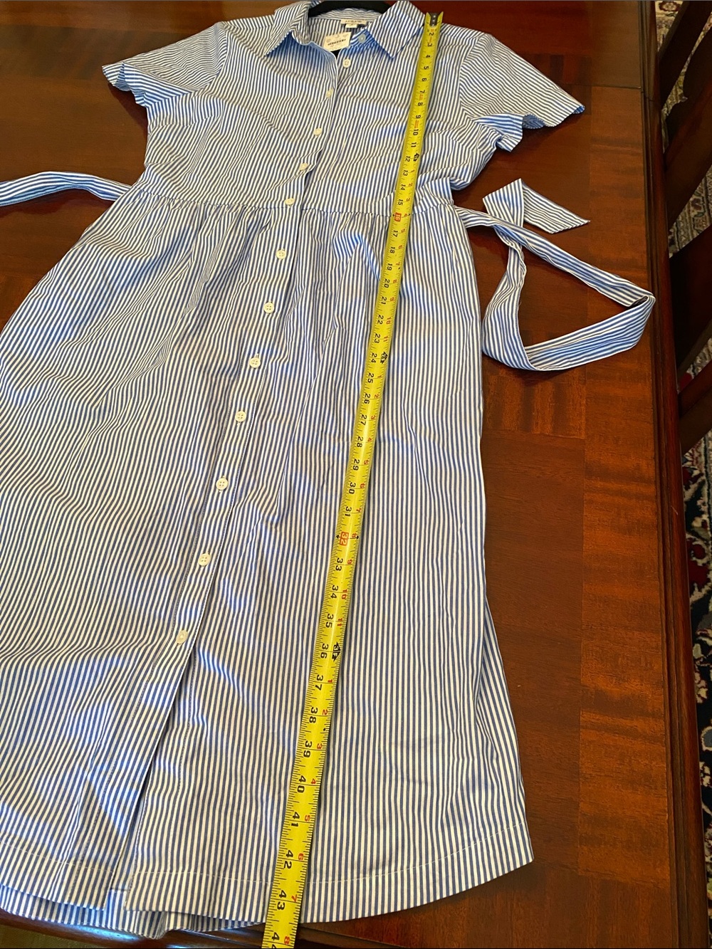 J. Crew Blue and White Striped Midi Shirt Dress w/pockets & self belt - Picture 14 of 16
